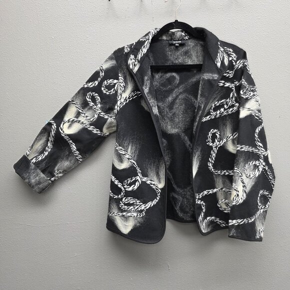 Kaktus Jackets & Blazers - Kaktus Jacket Womens Large Black Gray Rope Print Open Front Collared Brushed